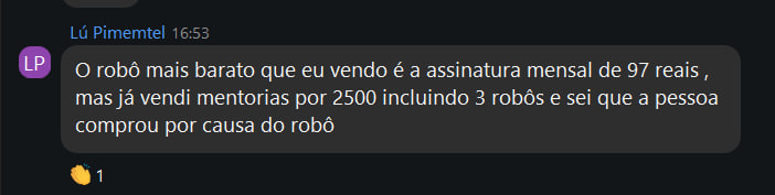 Depoimento de Lú Pimentel sobre venda de mentoria com robô incluso