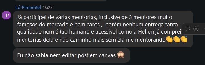 Depoimento de Lú Pimentel comparando com outras mentorias